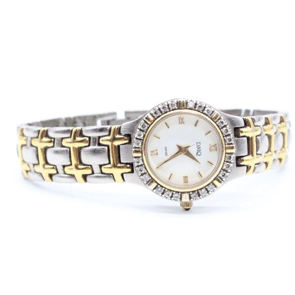 DMQ Swiss Watch Womens Two Tone Stainless Steel Classic Rhinestones Dial Quartz - Picture 5 of 8